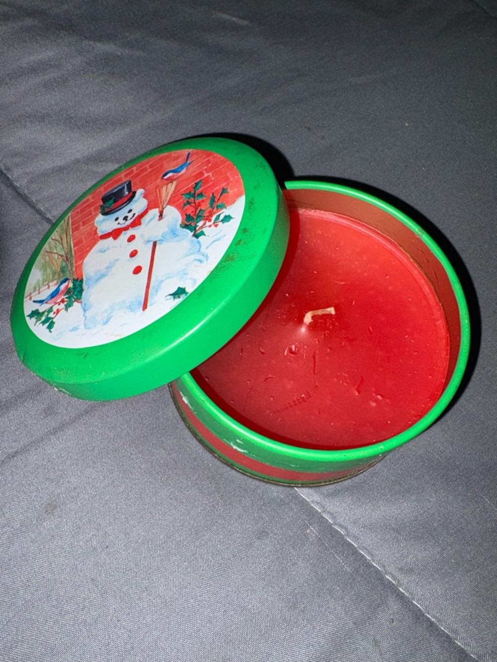 Festive Snowman Tin Candle - Red & Green